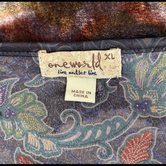 One World Lace Trimmed Velvety Blue V Neck Tunic - Picture 5 of 7